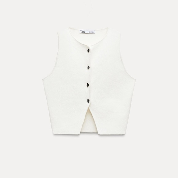 Zara basic knit crop top w silver buttons - Picture 1 of 4